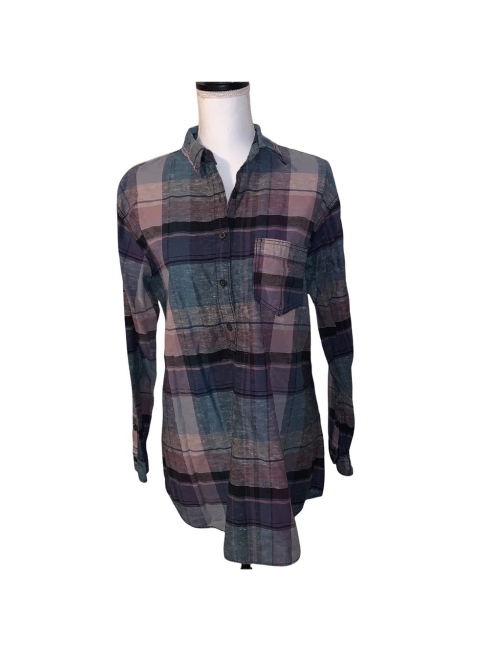 Ruehl No.925 Plaid Button-Down Tunic - Blue & Purple